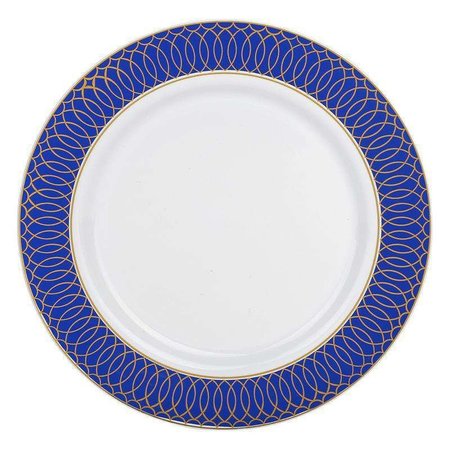 Smarty Had A Party 7.5" White with Gold Spiral on Blue Rim Plastic Appetizer/Salad Plates (120 plates), 120PK 677BG-CASE